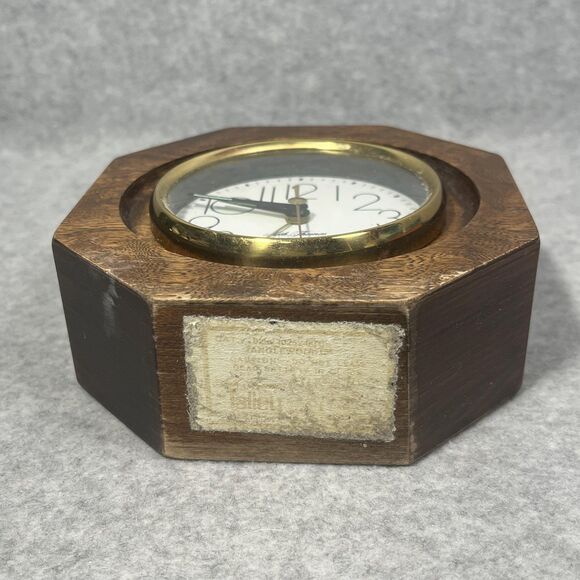 Vintage Seth Thomas Desk Clock Quartz Octagon Wood Brass Trim Tabletop Battery - Picture 5 of 10